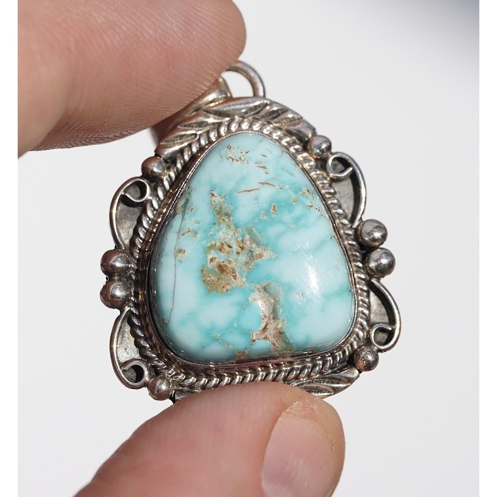 Tony‎ Garcia - Navajo Native Sterling Silver Sacred Buffalo Turquoise Pendant - Picture 6 of 7